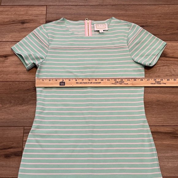 Sail To Sable Shift Dress SZ Small Short Sleeve Mint Green Stripe Gold Back Zip - Picture 4 of 10